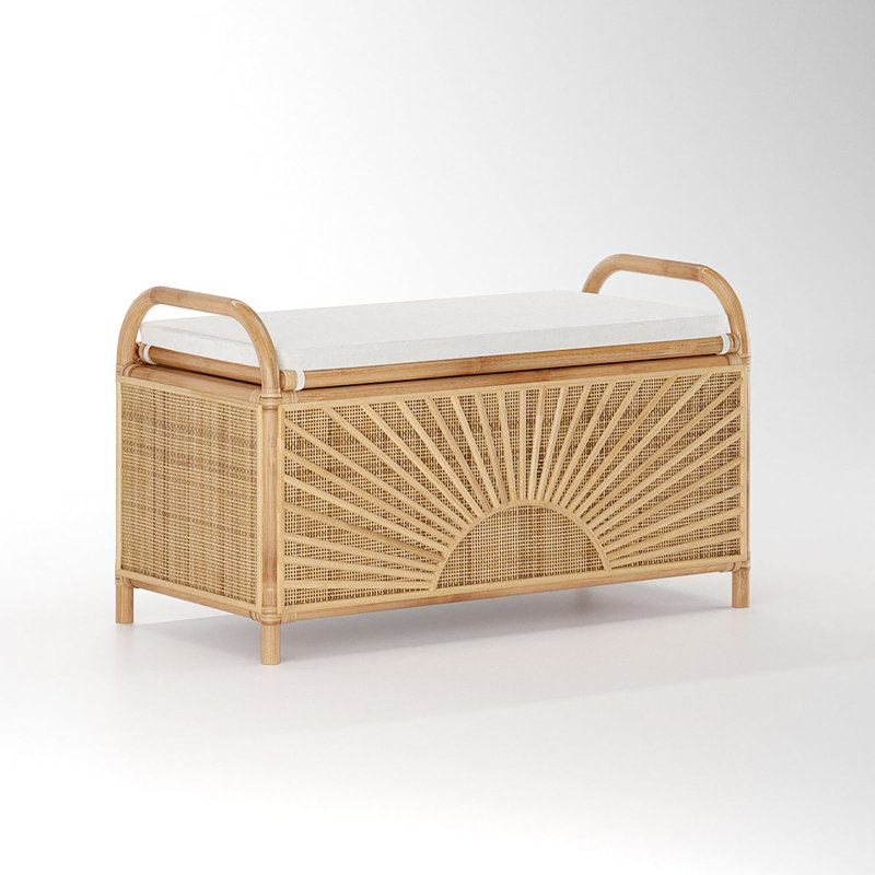 Lucy Rattan Storage Trunk Bench with Washable Cushion Pre assembled Lightweight Room Organizer
